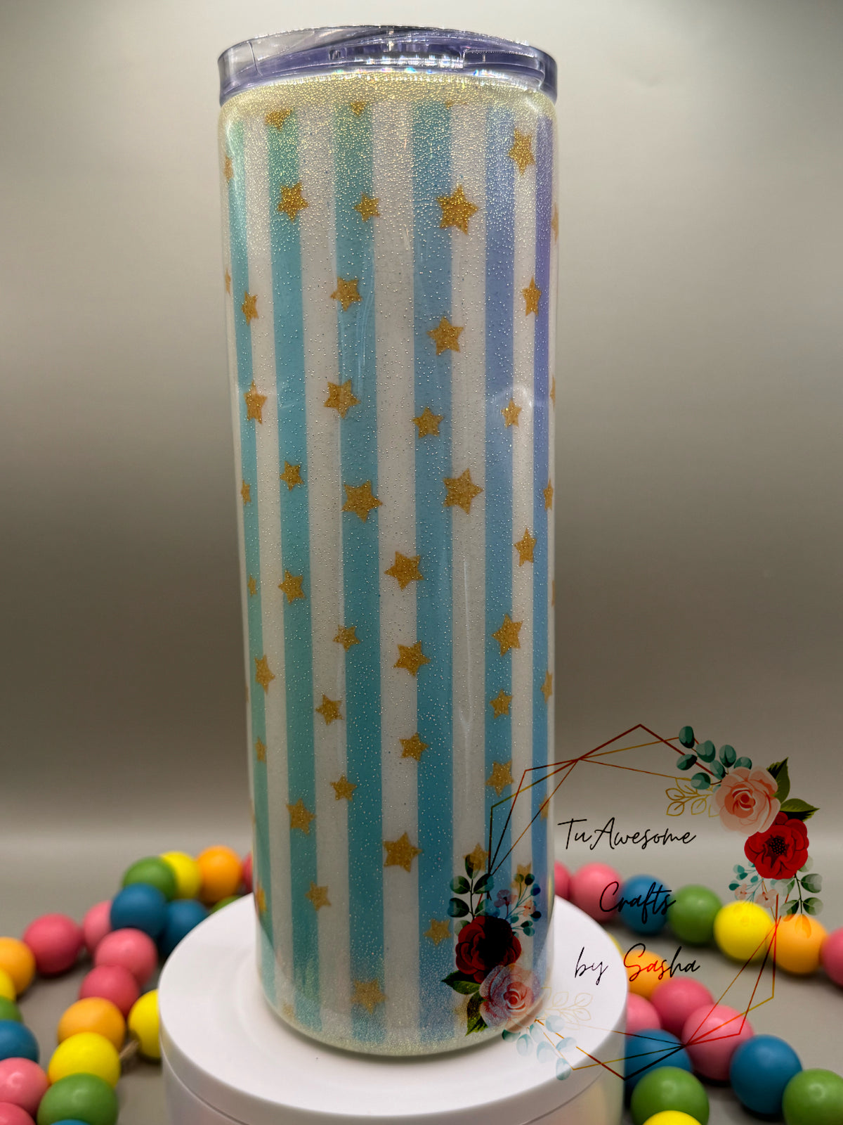 Neon Rainbow Strip with stars 20oz Tumbler
