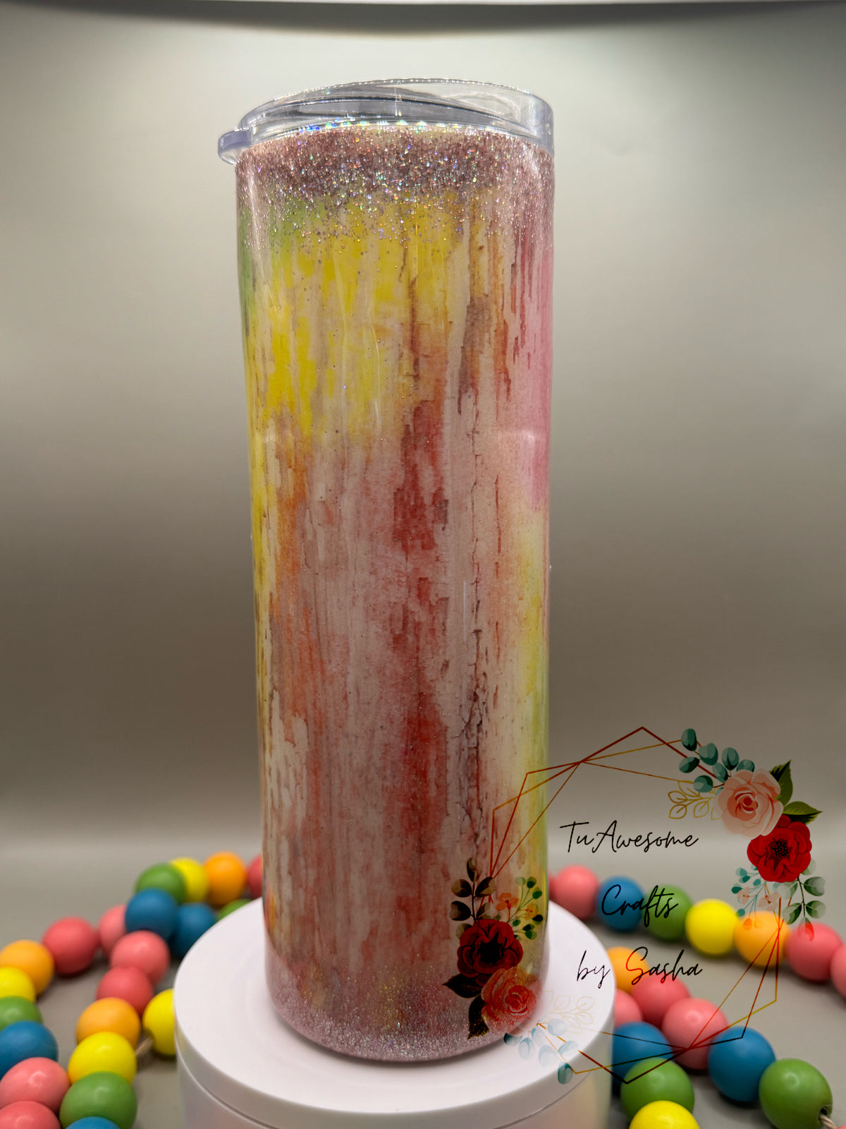 Rainbow Woodgrain and Glitter 20oz Epoxy Tumbler