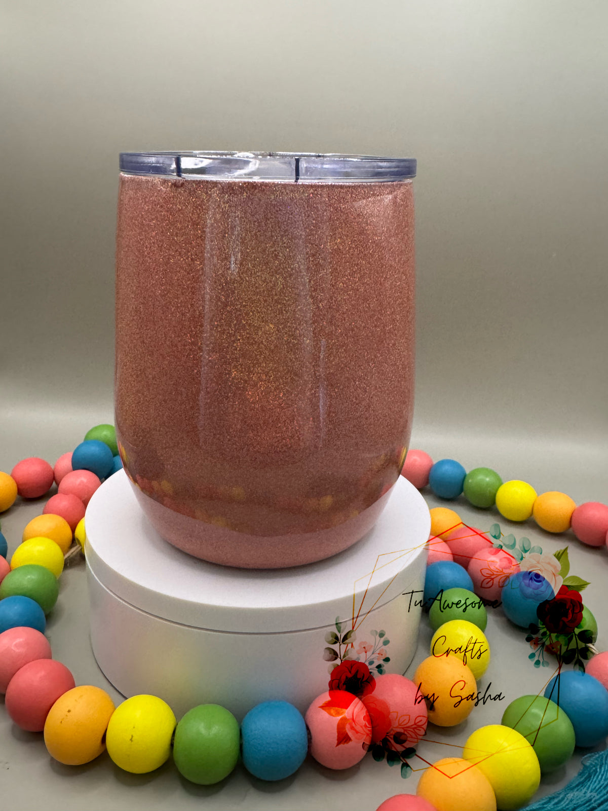 Rose Gold Glitter 15oz Stemless Wine Glass