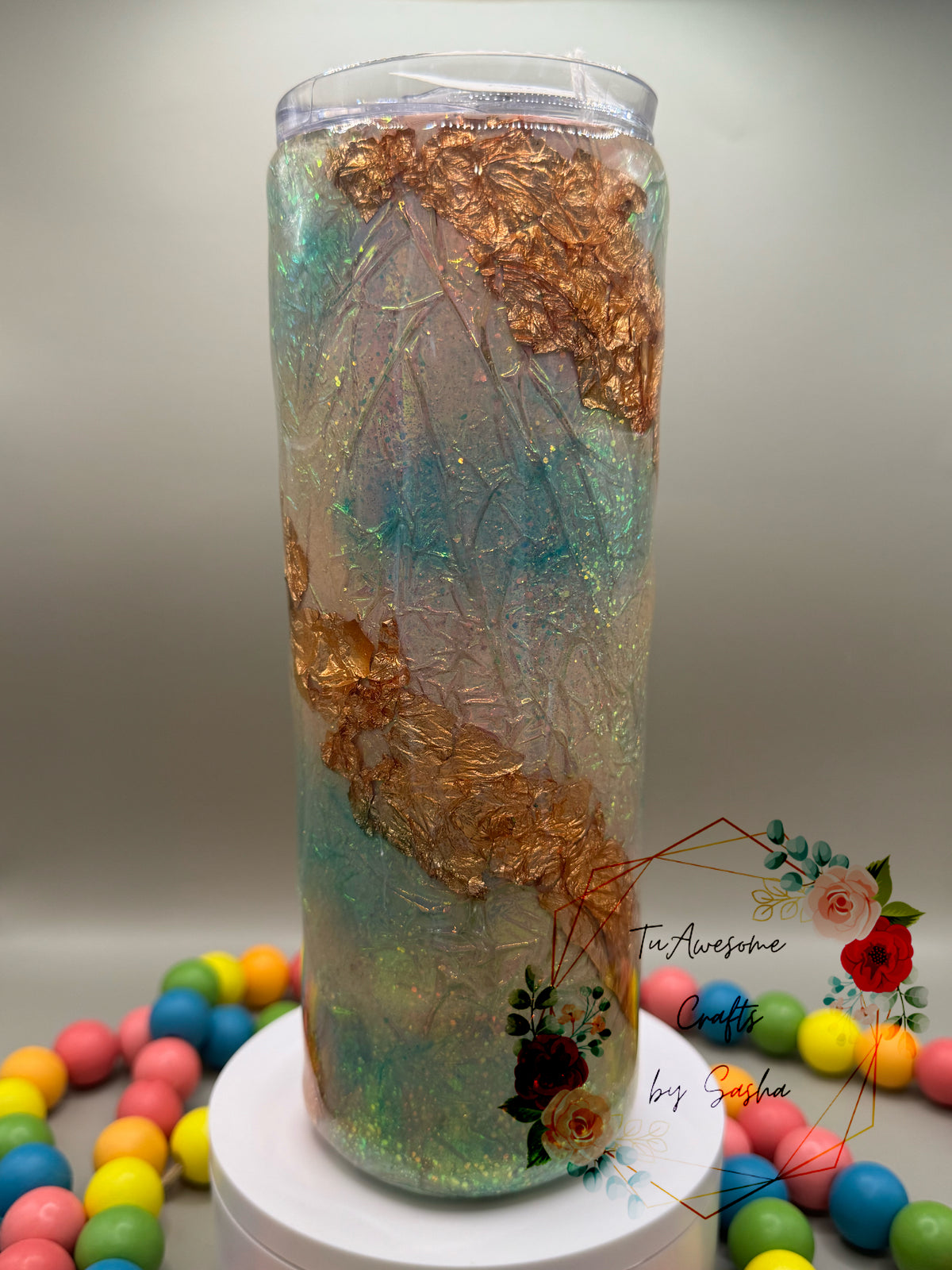 Teal & Rose Gold Foil 20oz Epoxy Tumbler