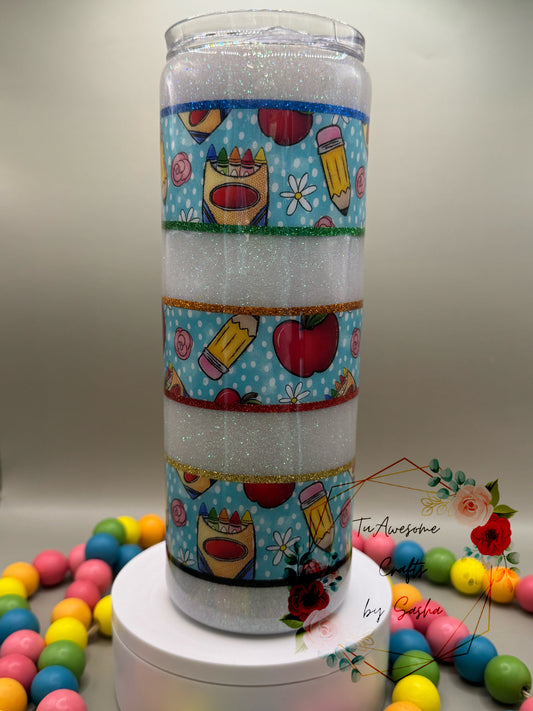 Teacher Stripe with Rainbow striping 20oz Tumbler