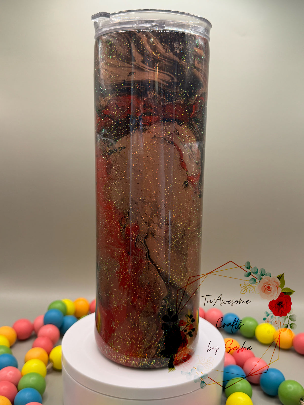 Red, Black and Rose Gold Hydro dip 20oz Tumber