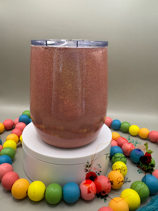 Rose Gold Glitter 15oz Stemless Wine Glass